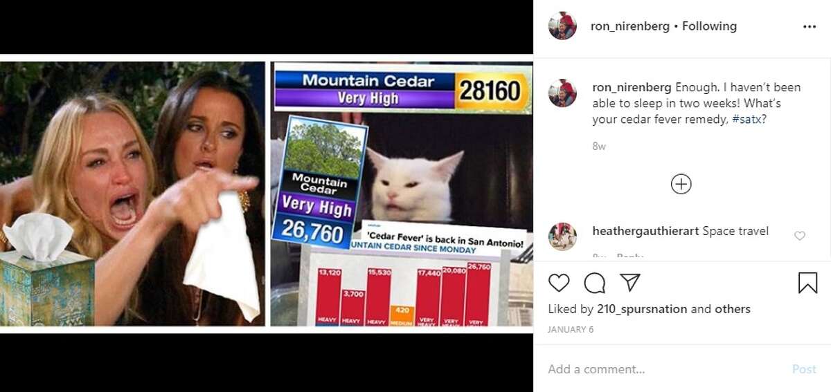On Jan. 6, the mayor posted the popular meme of Real Housewife of Beverly Hills Taylor Armstrong yelling at a cat to demonstrate his frustration over cedar fever.