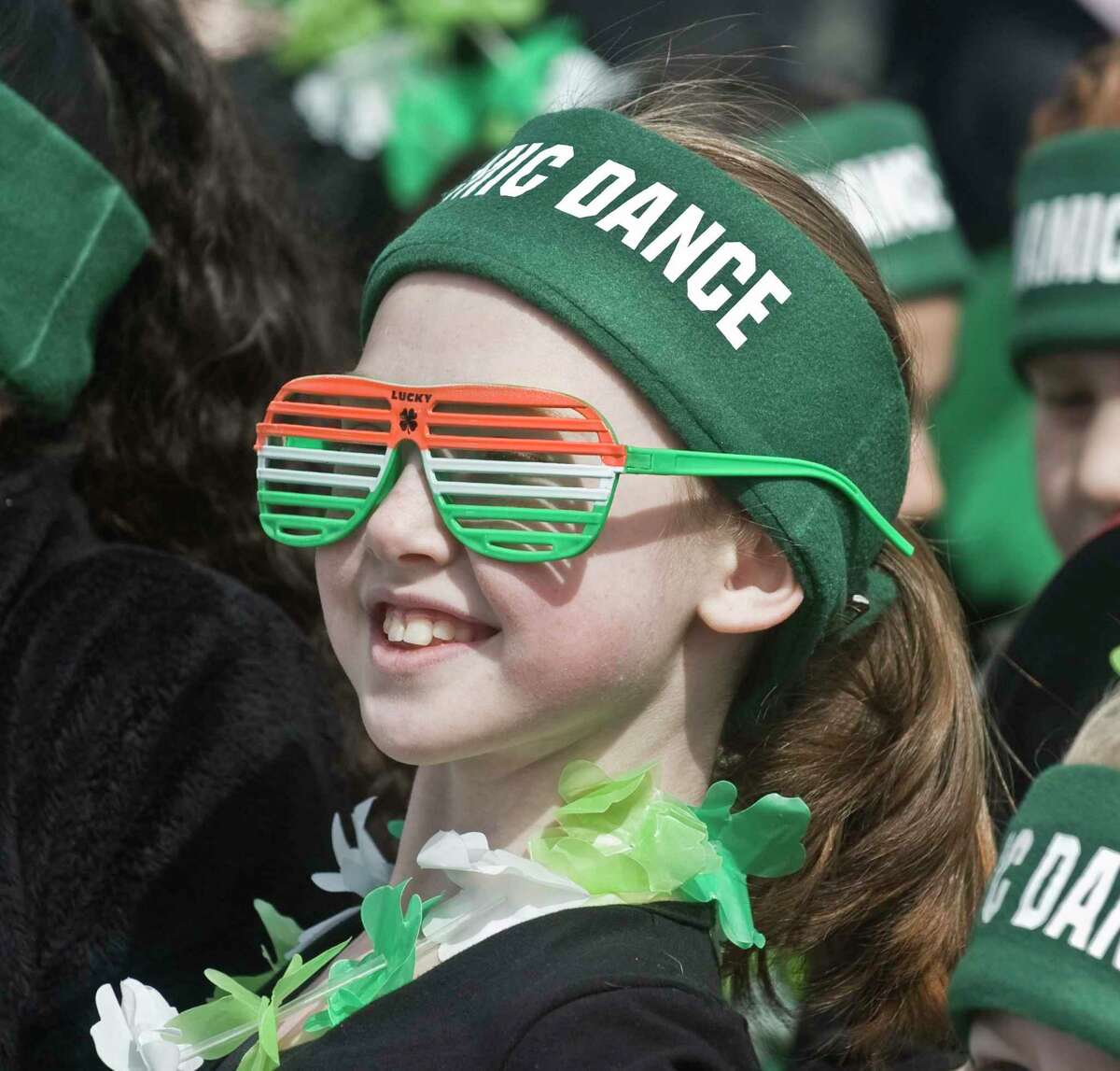 Maddy Fournier, 8 of Danbury Dynamic Dance and Fitness, waits to march in the Danbury St. Patrick's Day Parade. Sunday, March 24, 2019