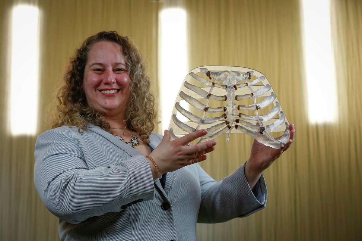 Dr. Gal Levy, a thoracic and cardiac surgeon at UTMB Galveston, used a 3D-printed ribcage to practice a surgery on a real ribcage Wednesday, March 4, 2020, in Houston.