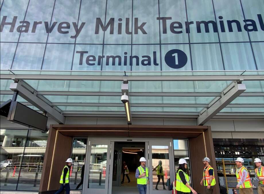 San Francisco International resumed the opening of Harvey Milk Terminal 1's second phase. The lettering in the terminal sign is not painted-- instead it is baked into the layers of the glass fronting the roadway. Photo: Chris McGinnis