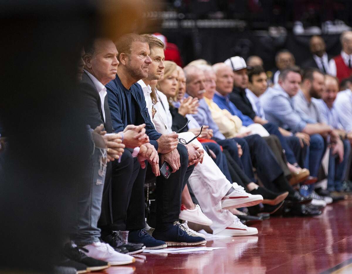 Houston Rockets owner Tilman Fertitta watches from the sideline during the second half of an NBA game, Tuesday, March 10, 2020, at Toyota Center in Houston.