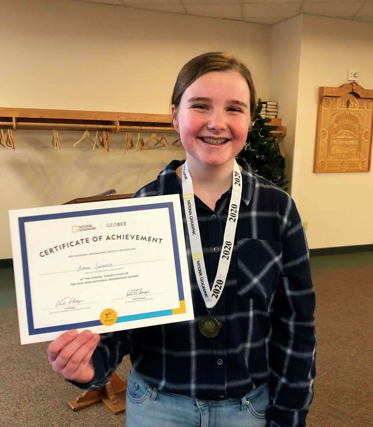 Anna Saladin, an eighth grader at Trinity Lutheran School in Reed City, was named a semifinalist in the National Geographic GeoBee State Competition. (Submitted photo)