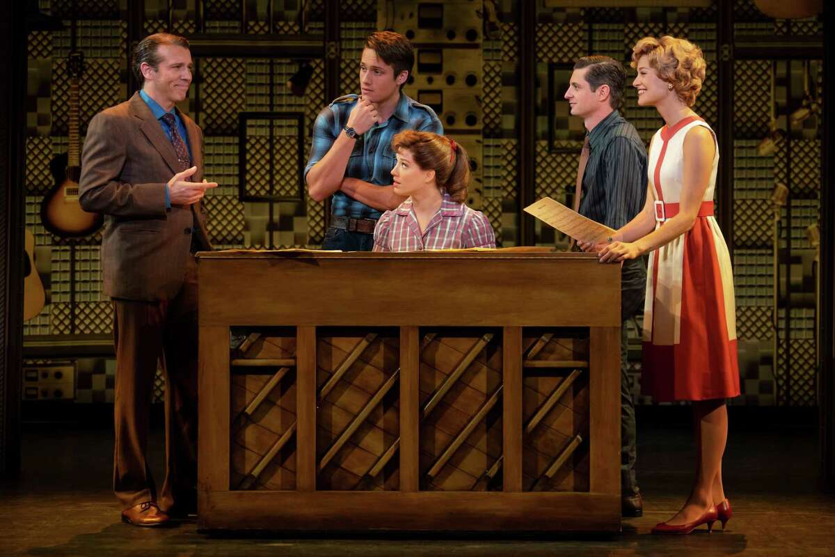 “Beautiful — The Carole King Musical” will be onstage at the Toyota Oakdale Theatre in Wallingford, Dec 26 - 29. From left are Matt Loehr as Don Kirshner, James D. Gish as Gerry Goffin, Kennedy Caughell as Carole King, James Michael Lambert as Barry Mann, and Kathryn Boswell as Cynthia Weil.