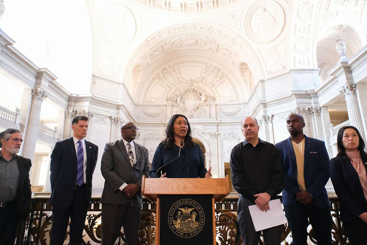 Mayor London Breed speaks at press conference announcing that San Francisco schools will remain open in San Francisco, Calif. on Wednesday, March 11, 2020.