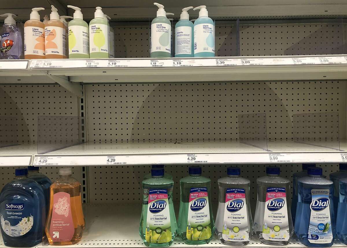 SAN RAFAEL, CALIFORNIA - MARCH 02: Shelves where hand soap is displayed sit half empty at a Target store on March 02, 2020 in San Rafael, California. As fears of the Coronavirus are spreading, people are emptying the shelves cleaning supplies, protective masks and bottled water at stores in the San Francisco Bay Area. (Photo by Justin Sullivan/Getty Images)