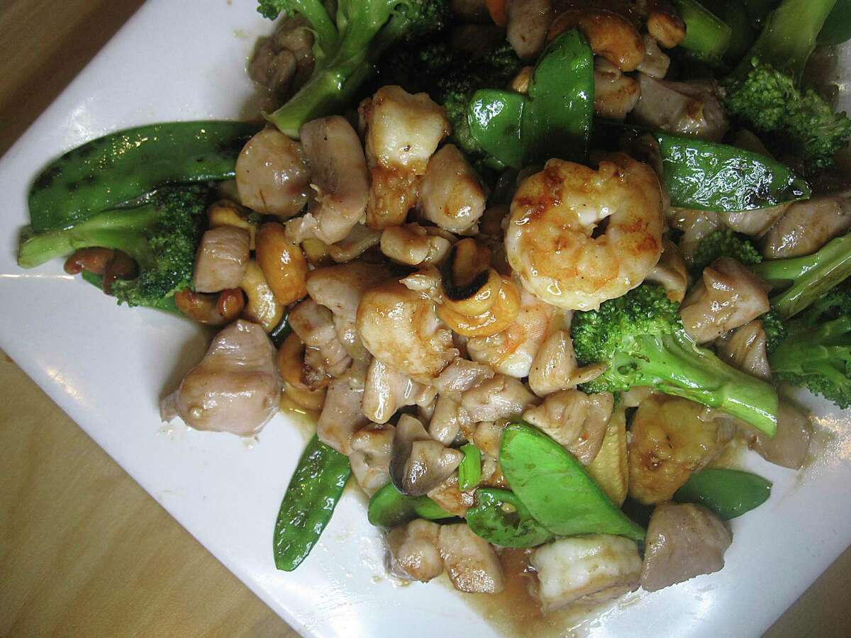 Cashew nut chicken and shrimp comes from the separate Chinese specialty menu at Phoenix Chinese Cafe.