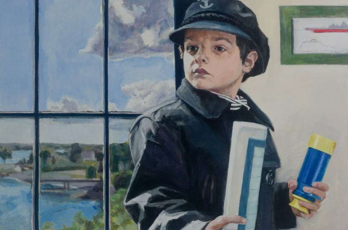 Jenny Graham-Hougah’s painting, “High Seas Navigator,” depicts her son looking onto the coast of Maine.