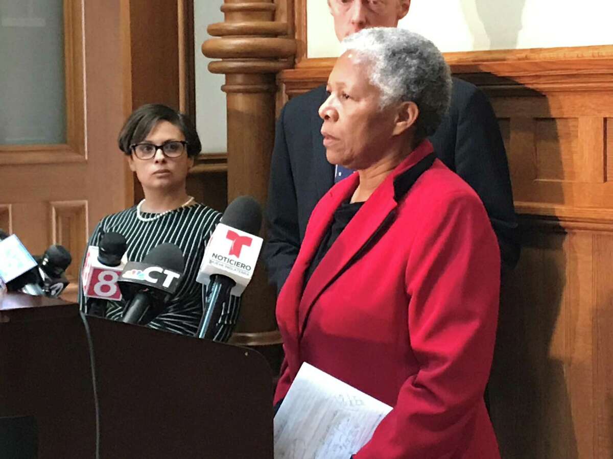 New Haven interim Superintendent of Schools Iline Tracey addresses press on March 12, 2020 to discuss the city's decision to close schools indefinitely over COVID-19 concerns.