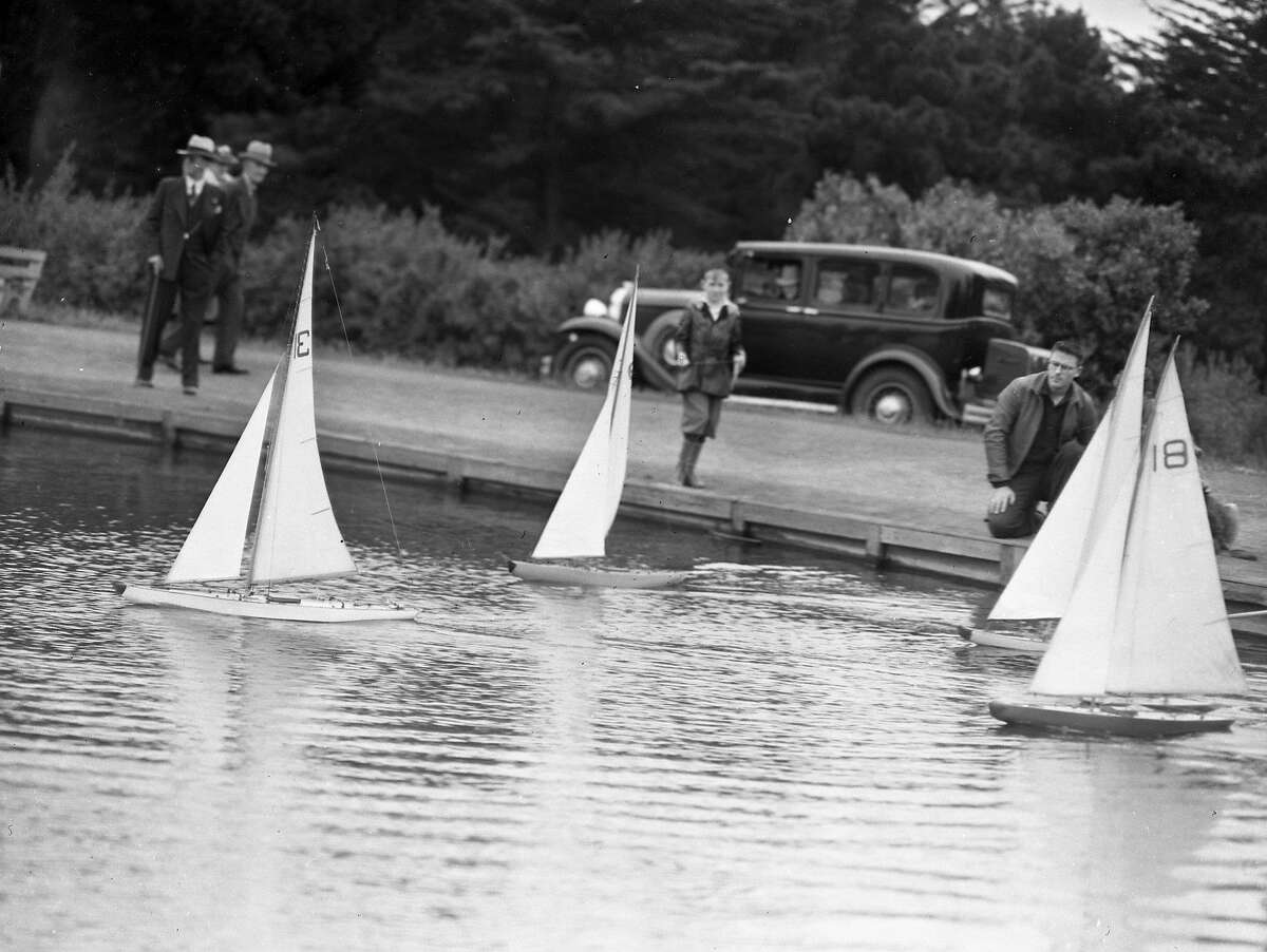 model sailboats out on Spreckels Lake in Golden Gate Park, July 18, 1937