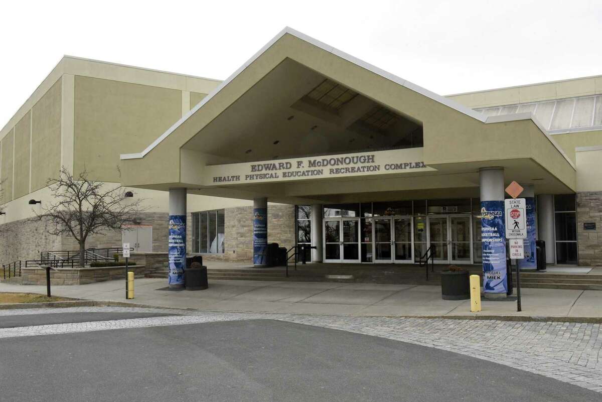 Exterior of the Edward F. McDonough Health Physical Education Recreation Complex at Hudson Valley Community College on Thursday, March 12, 2020 in Troy, N.Y. The New York State Public High School Athletic Association on Thursday afternoon postponed regional, semifinal and state championship contests indefinitely for boys' basketball, girls' basketball, boys' bowling, girls' bowling and hockey. Some of those games were to be held here. (Lori Van Buren/Times Union)
