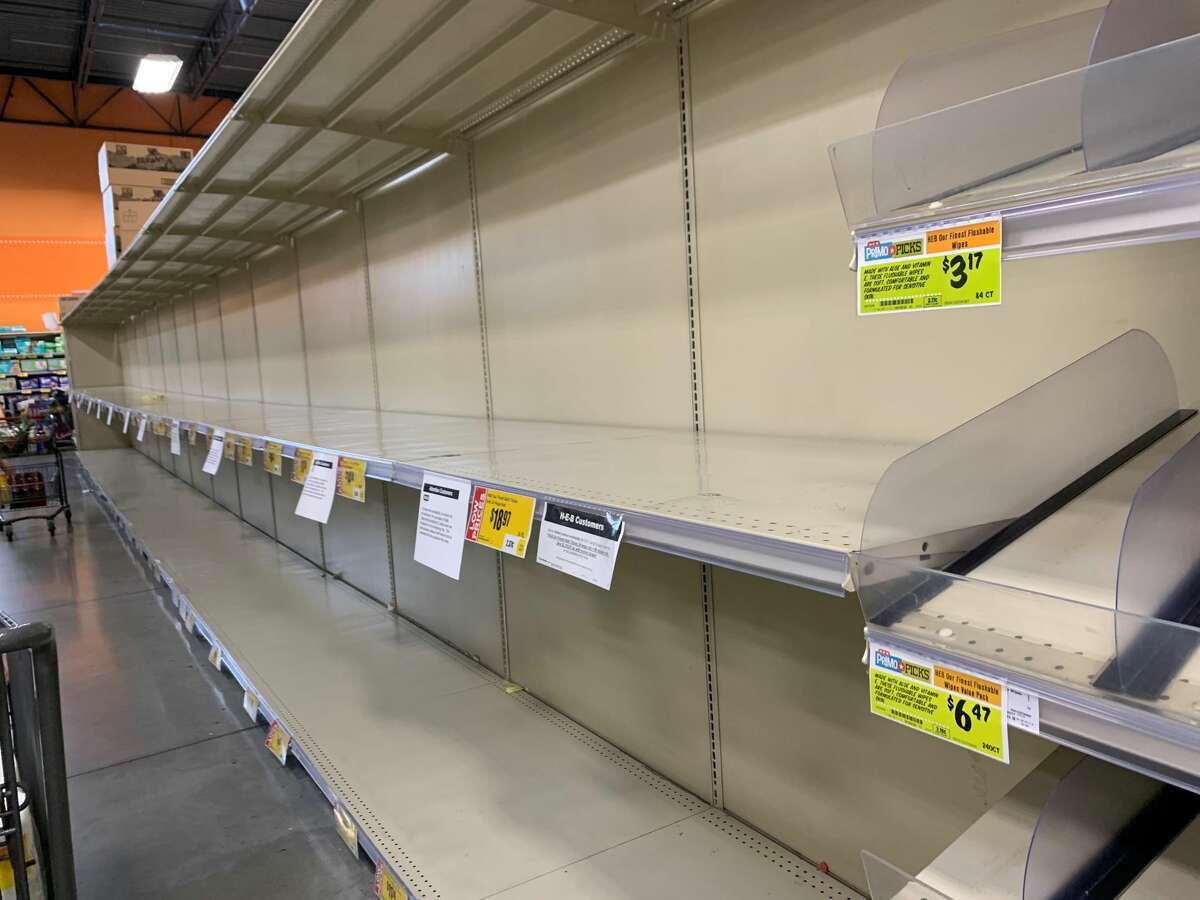 A mySA.com reader took a picture of an empty toilet paper rack at the H-E-B on Kitty Hawk and 1604 on March 12.