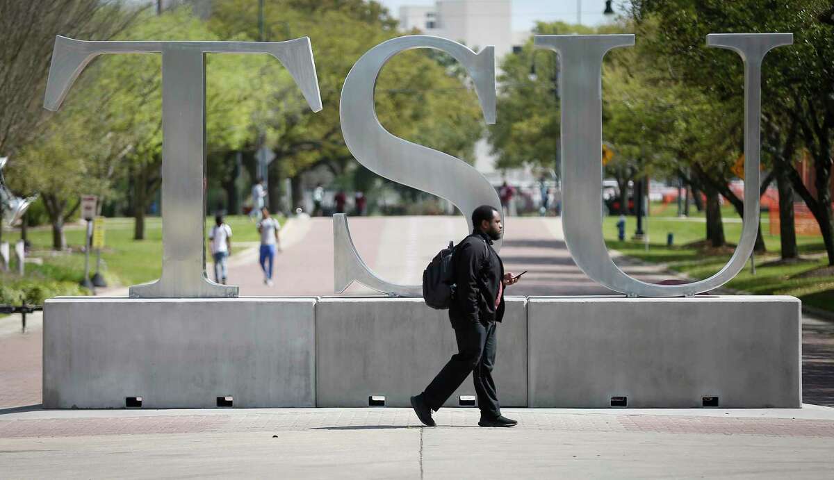 A student on the Texas Southern University campus on March 12, 2020, in Houston.