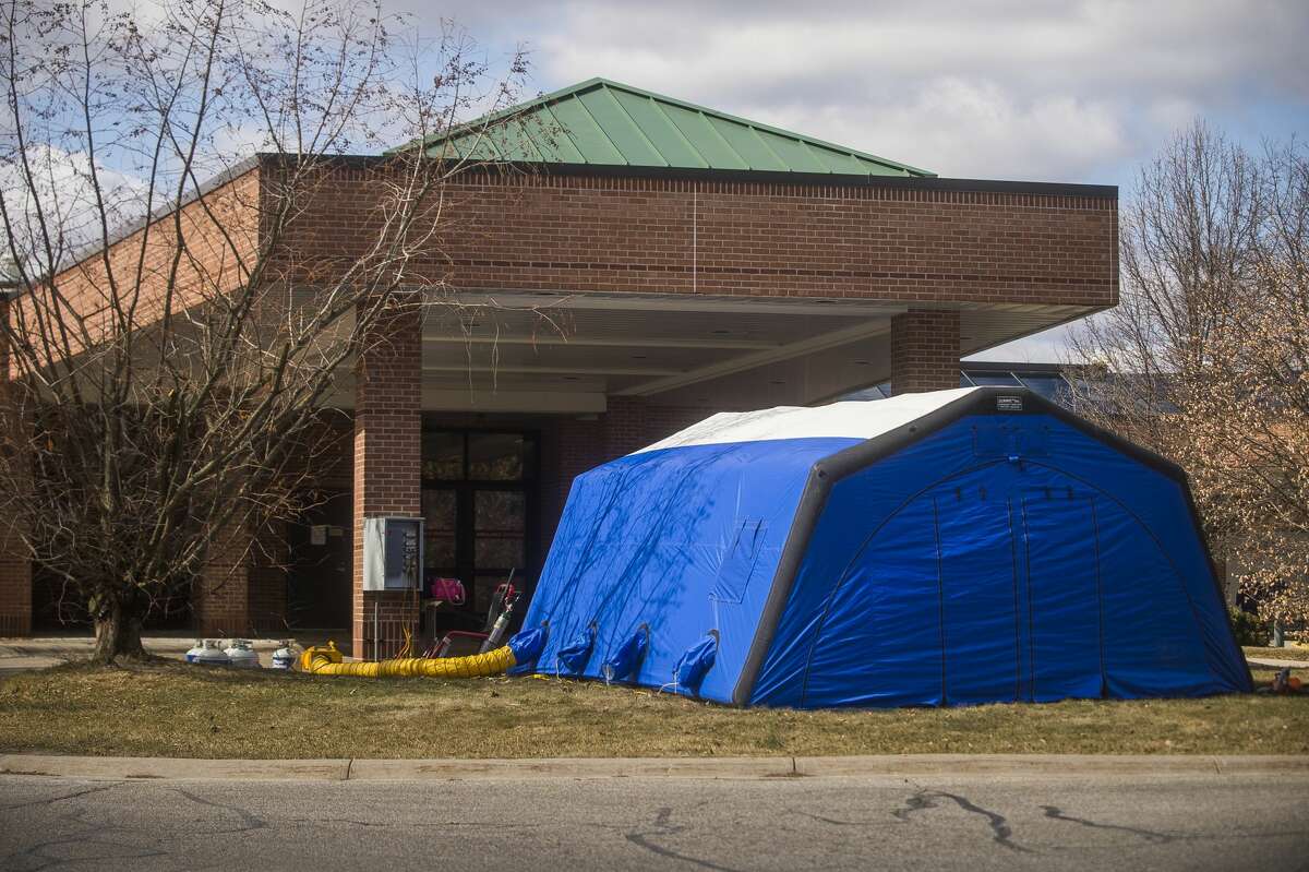 COVID19 testing tent at MidMichigan Medical CenterMidland Emergency Department March 13, 2020