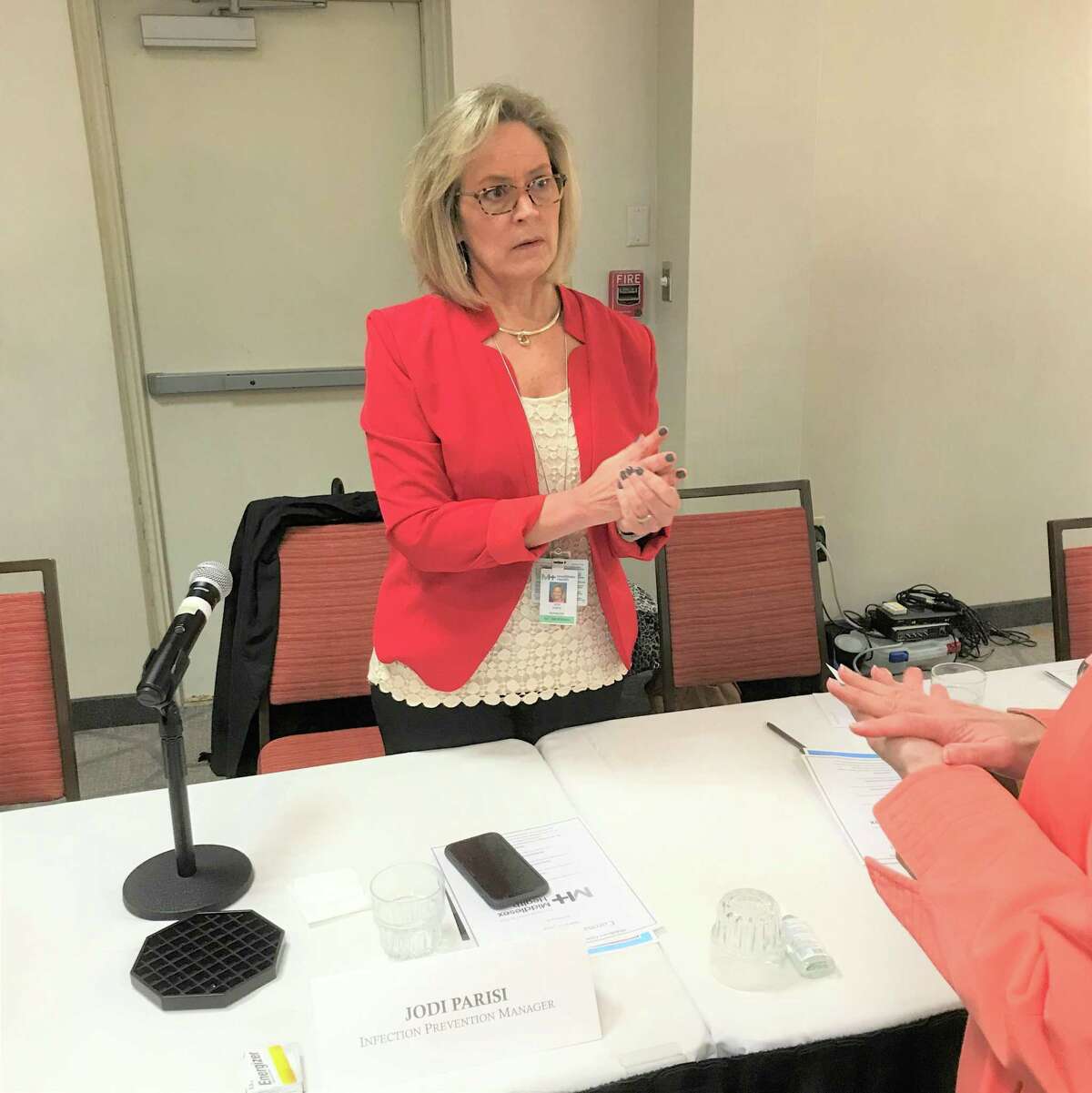 Dr. Jodi Parisi during a panel discussion, “Coronavirus: Understand the Facts, Misinformation and the Public Health Response,” at the Courtyard by Marriott.