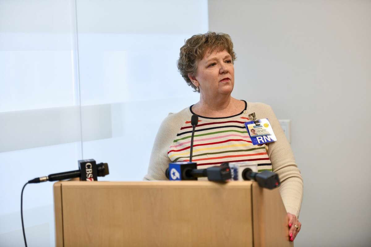 Midland Memorial Hospital infection preventionist Val Sparks discusses the Coronavirus (COVID-19) on Friday, March 13, 2020 in the chapel at Midland Memorial Hospital.