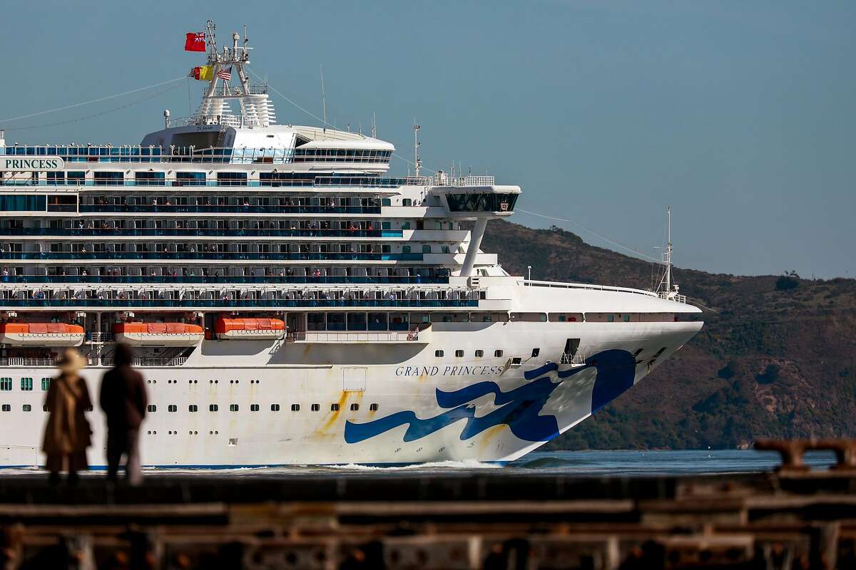 The Grand Princess cruise ship which has been held offshore since the first coronaviruses cases were identified on Thursday enters the San Francisco Bay on Monday, March 9, 2020 in San Francisco, California.