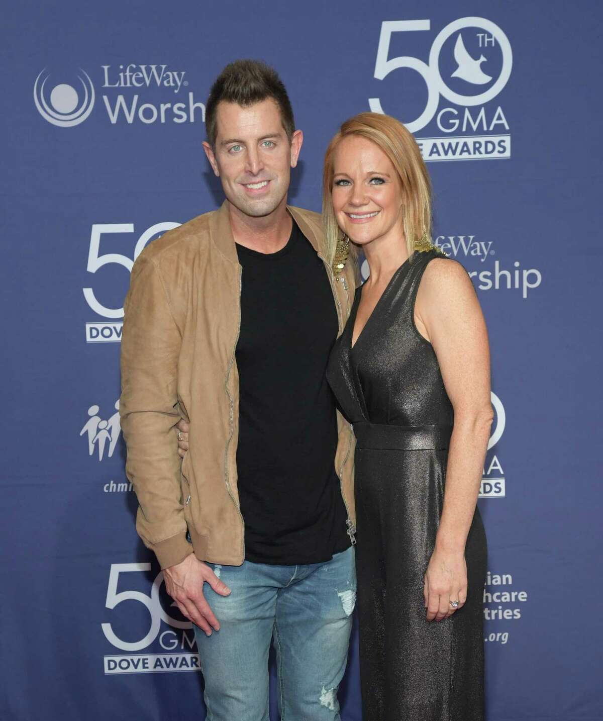 Jeremy Camp and his wife Adrienne attend the 50th Annual GMA Dove Awards in 2019. The two married in 2003.