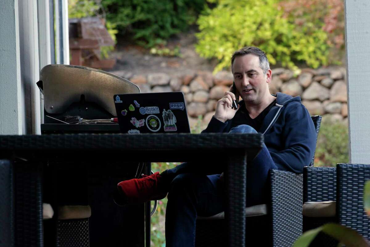 Paul Walsh the CEO of startup MetaCert, often at times communicates with team members in other countries while working from his home in Danville, Ca., on Friday September 22, 2017.
