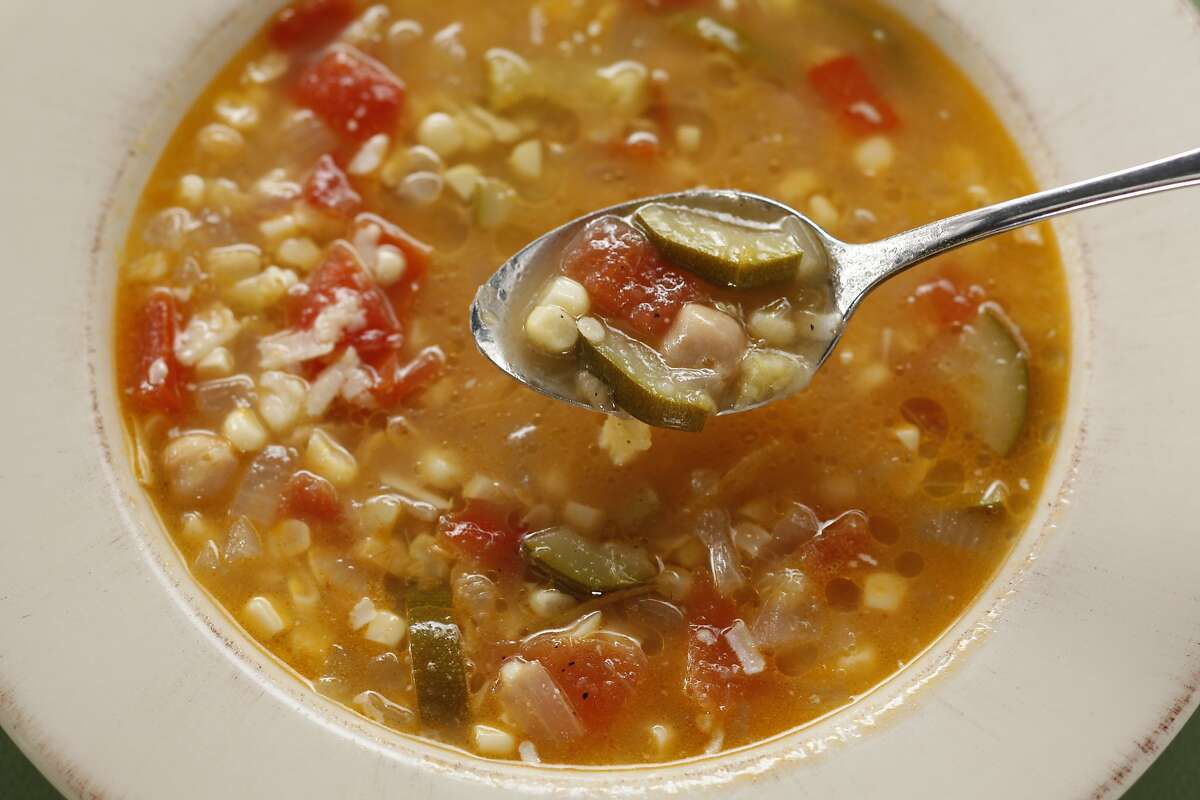 Summer Minestrone as seen in San Francisco, California, on August 21, 2013. Food styled by Kathryn Scholte.