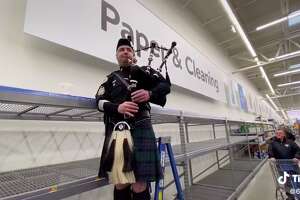 New Hampshire's Police Association Pipes & Drums play "Amazing Grace" in Walmart after a coronavirus panic left the paper and cleaning goods section empty. The full video, available on TikTok by user @603piper, is one example of communities coming together during the outbreak.