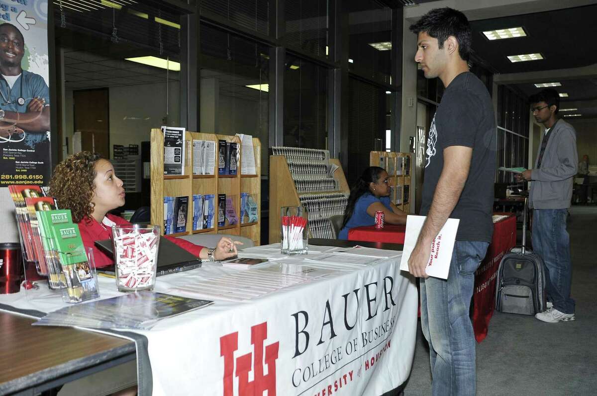 Representatives from a variety of University of Houston departments visit San Jacinto College South for Discover UH, a program designed to give students a glimpse into what the university has to offer without traveling to the campus.