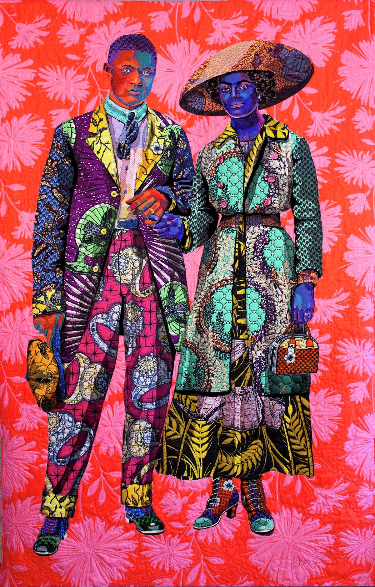 Bisa Butler is a fiber artist known for depicting African American identity and culture on her vibrant quilts. She will be holding her first solo exhibition at the Katonah Museum of Art. Butler’s “Broom Jumpers” was made in 2019 from cotton, silk, wool and velvet.