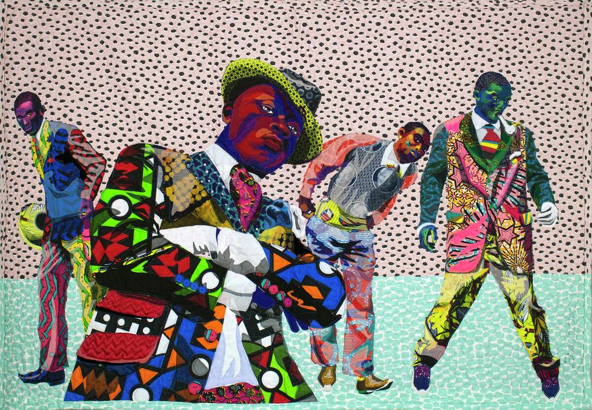 Bisa Butler is a fiber artist known for depicting African American identity and culture on her vibrant quilts. She will be holding her first solo exhibition at the Katonah Museum of Art. Butler’s “Les Sapeurs was made in 2018 from cotton and silk.