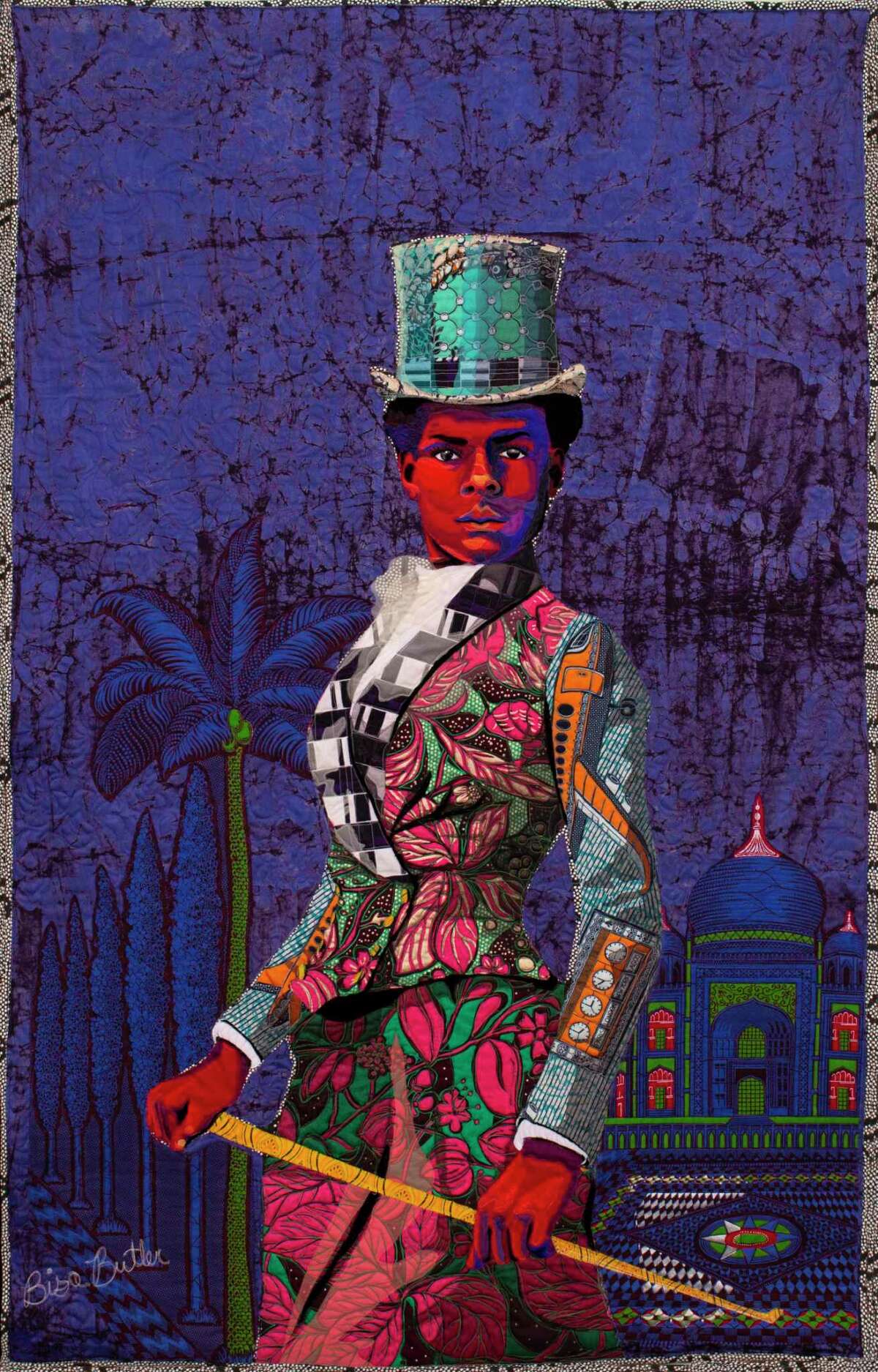 Bisa Butler is a fiber artist known for depicting African American identity and culture on her vibrant quilts. She will be holding her first solo exhibition at the Katonah Museum of Art. Butler’s “The Equestrian” was made in 2019 from cotton, wool and silk, quilted and appliquéd.