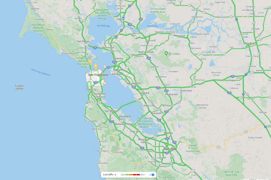 Google Traffic Map Bay Area The Bay Area traffic map is totally green after shelter in place 