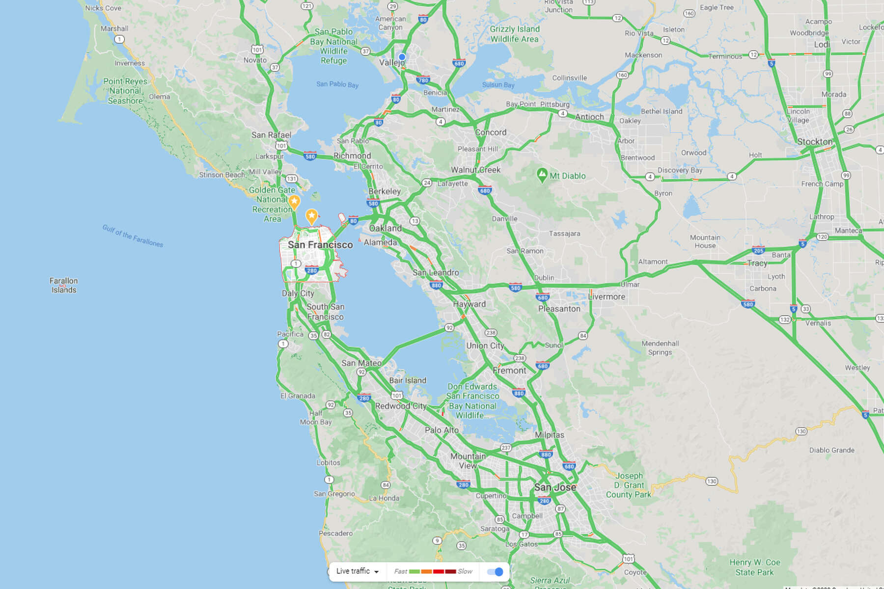 Caltrans Traffic Cameras Map The Bay Area Traffic Map Is Totally Green After Shelter In Place Orders