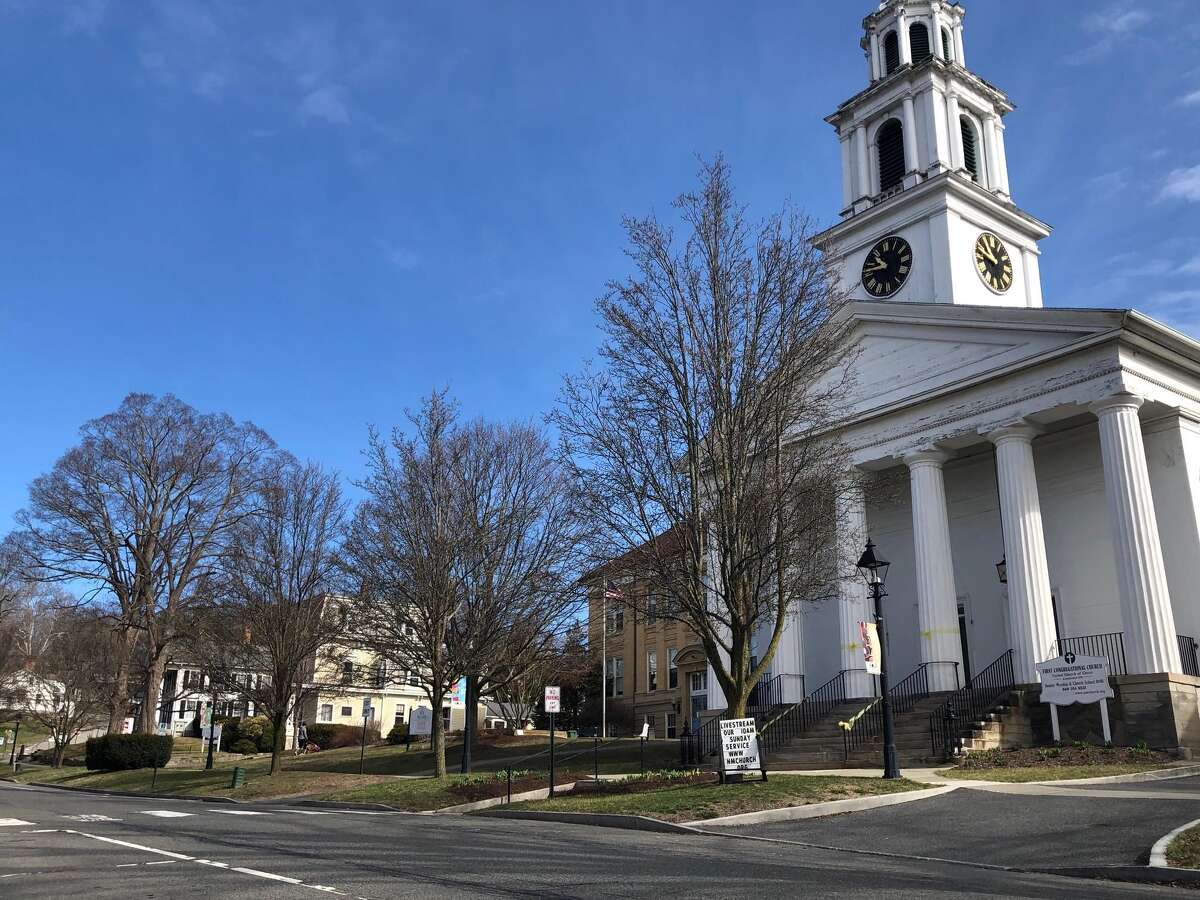 The First Congregational Church on Main Street in New Milford was empty Sunday morning during worship time, as residents heeded the recommendations to stay away from public gatherings.