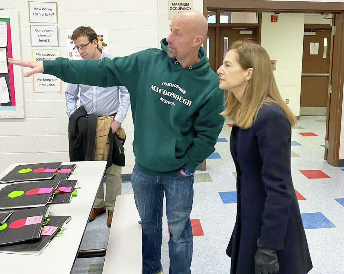 Lt. Gov. Susan Bysiewicz visited the Macdonough Elementary School food site Tuesday morning.