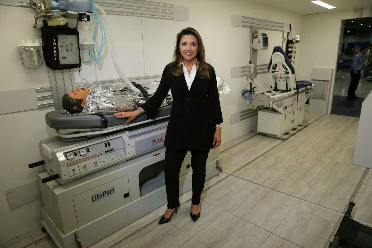 Knight Aerospace has started building flying hospital rooms to help governments respond to medical crises like COVID-19. CEO Bianca Rhodes (pictured) said their Universal Patient Modules are better designed and built to handle the rigors of flight and are customized to the needs of their clientele. Knight Aerospace, headquartered at Port San Antonio, recently moved into a larger facility to ramp up production of their modules. One of their modules - depending upon customization - takes about four to six months to complete and shipped to the buyer according to Rhodes.