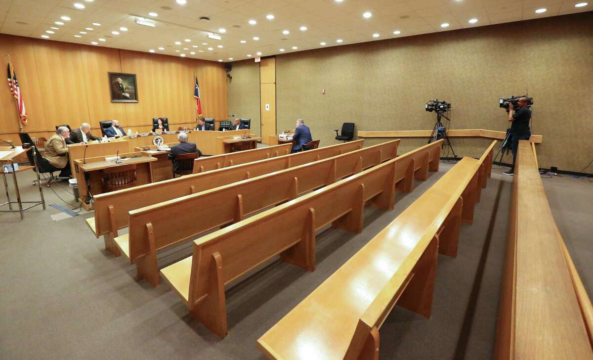 Only 10 people were allowed in the Harris County Commissioner Court emergency meeting due to the Coronavirus (COVID-19) outbreak Tuesday, March 17, 2020, in Houston.