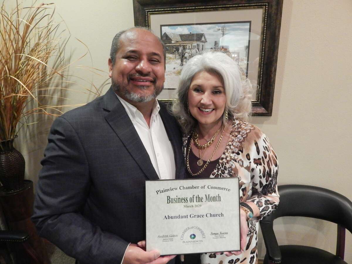 Francis and Joe Barrera accepted the Business of the Month recognition on behalf of Abundant Grace Church during the Chamber’s regular morning meeting Tuesday.