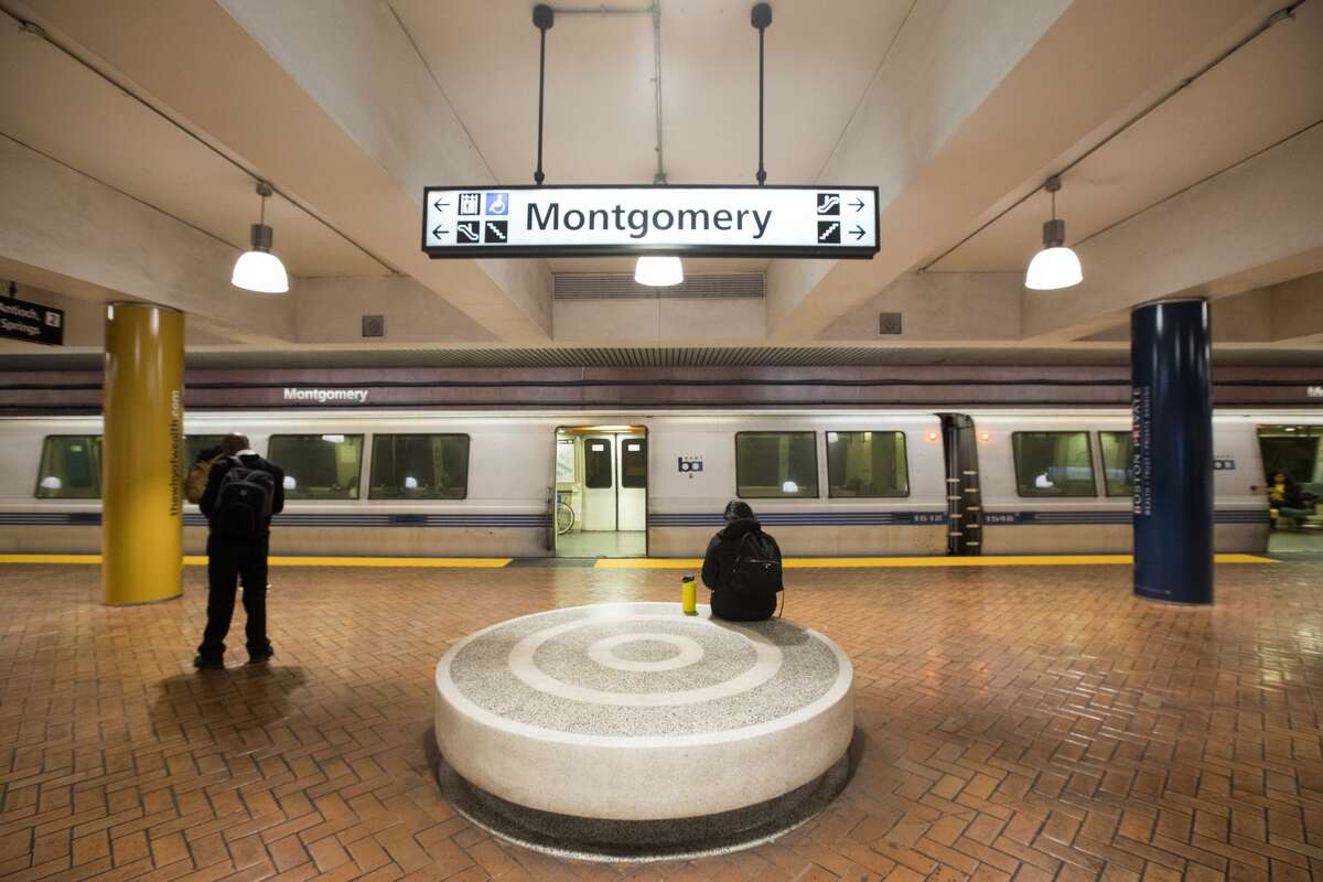 Passengers wait for a BART train during the evening commute. San Francisco had its first shelter-in-place day on March 17th, 2020 in response to the spread of the COVID-19 coronavirus.