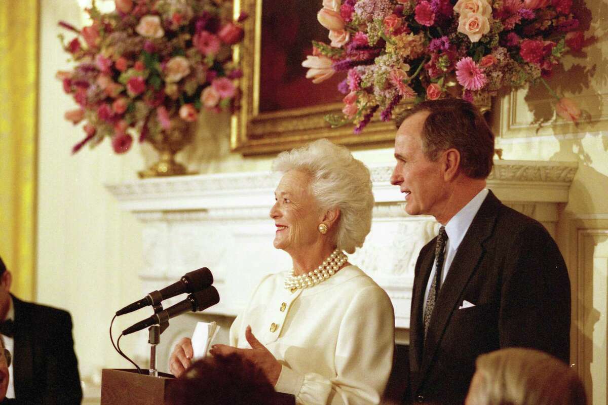 Barbara Bush hosts a luncheon and reception to announce the Barbara Bush Foundation for Family Literacy at the White House in March 1989.
