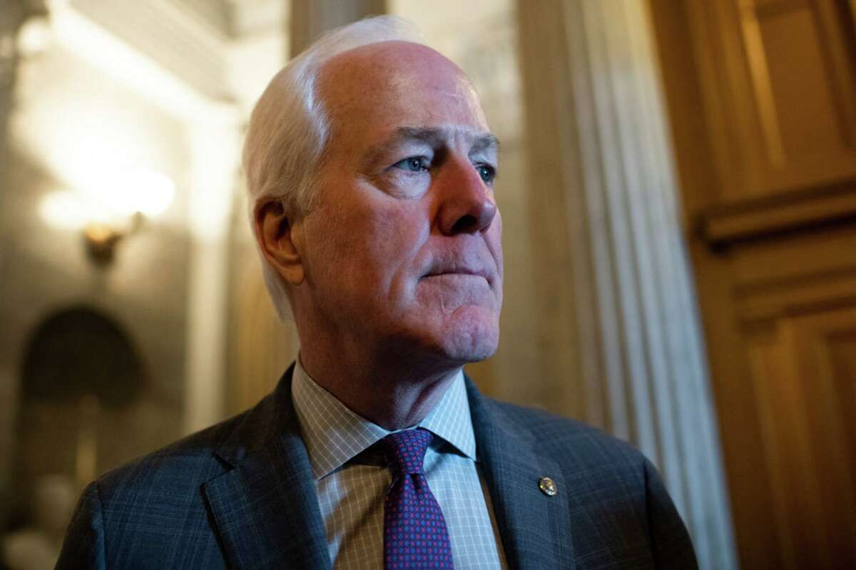 Sen. John Cornyn, R-Texas, talks with reporters in the Capitol before the Senate Policy luncheons on Tuesday, February 4, 2020. (Photo By Tom Williams/CQ-Roll Call, Inc via Getty Images)