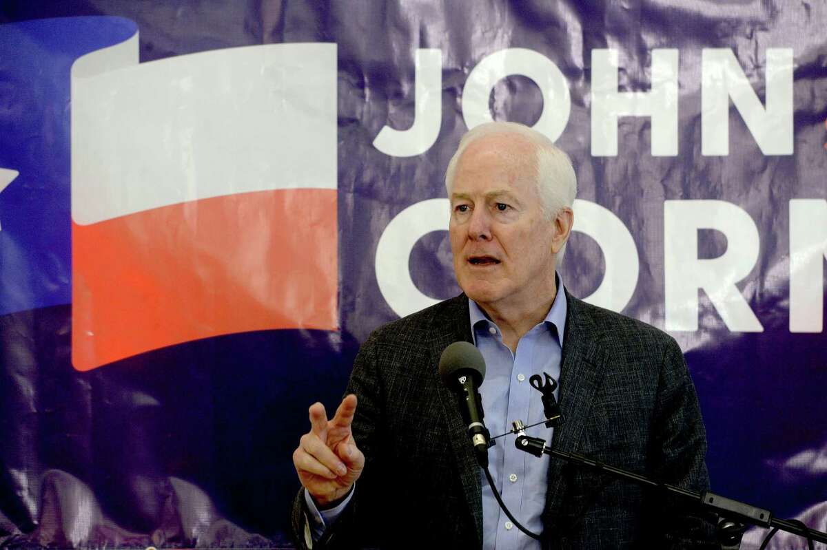 Senator John Cornyn addresses the gathering during a campaign rally urging Texans to "Saddle Up 'n Vote" at the Jefferson County Republican Party Headquarters in Port Neches Monday. Cornyn was joined by several other candidates and politicians at the event as candidates from both parties make their final push for Southeast Texas voters leading up to Super Tuesday. Photo taken Monday, March 2, 2020 Kim Brent/The Enterprise