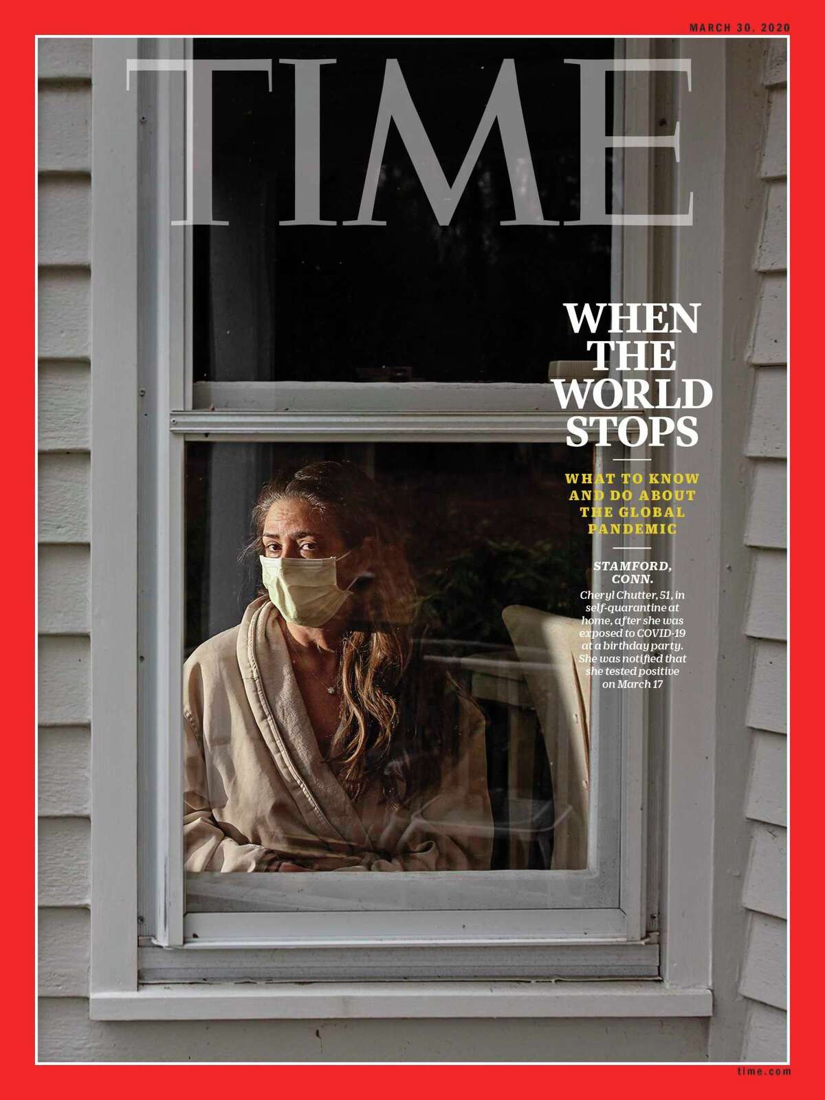 Cheryl Chutter in self-quarantine at her home in Stamford after she was exposed to COVID-19 at a birthday party on March 5, 2020, in Westport.