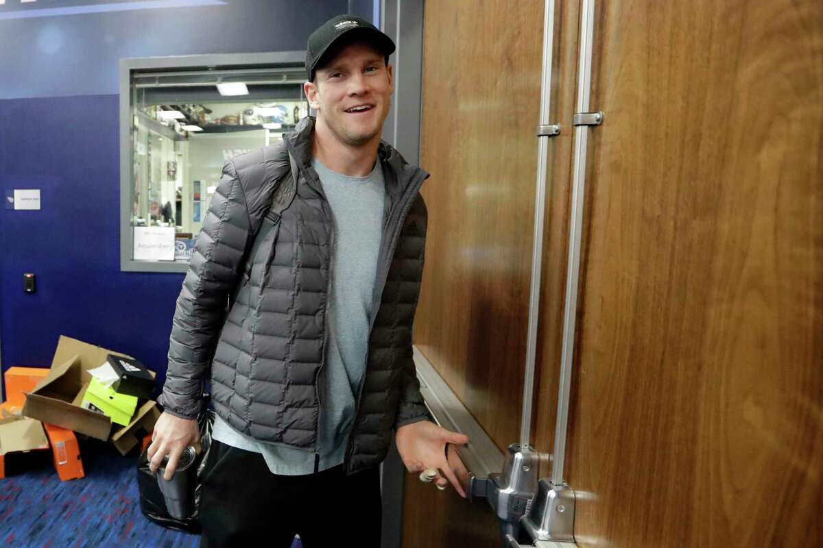 Tennessee Titans quarterback Ryan Tannehill leaves the locker room as players clean out their lockers Monday, Jan. 20, 2020, in Nashville, Tenn. The Titans lost the AFC Championship NFL football game Sunday to the Kansas City Chiefs. (AP Photo/Mark Humphrey)