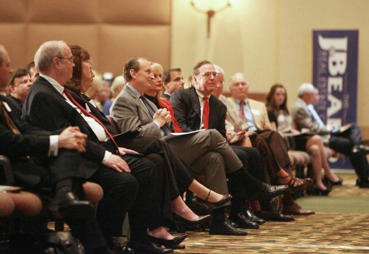 The fallout from the COVID-19 pandemic grows by hour, with the latest business victims The Woodlands Resort and two other Howard Hughes Corp.-owned hotels in The Woodlands, which are closing effective Sunday afternoon until July 1. In this archive photograph, attendees and fellow speakers listen as U.S. Congressman Kevin Brady, R-The Woodlands, speaks during the South Montgomery County - Woodlands Chamber of Commerce's 25th Annual Economic Outlook Conference held Friday at The Woodlands Resort and Convention Center.