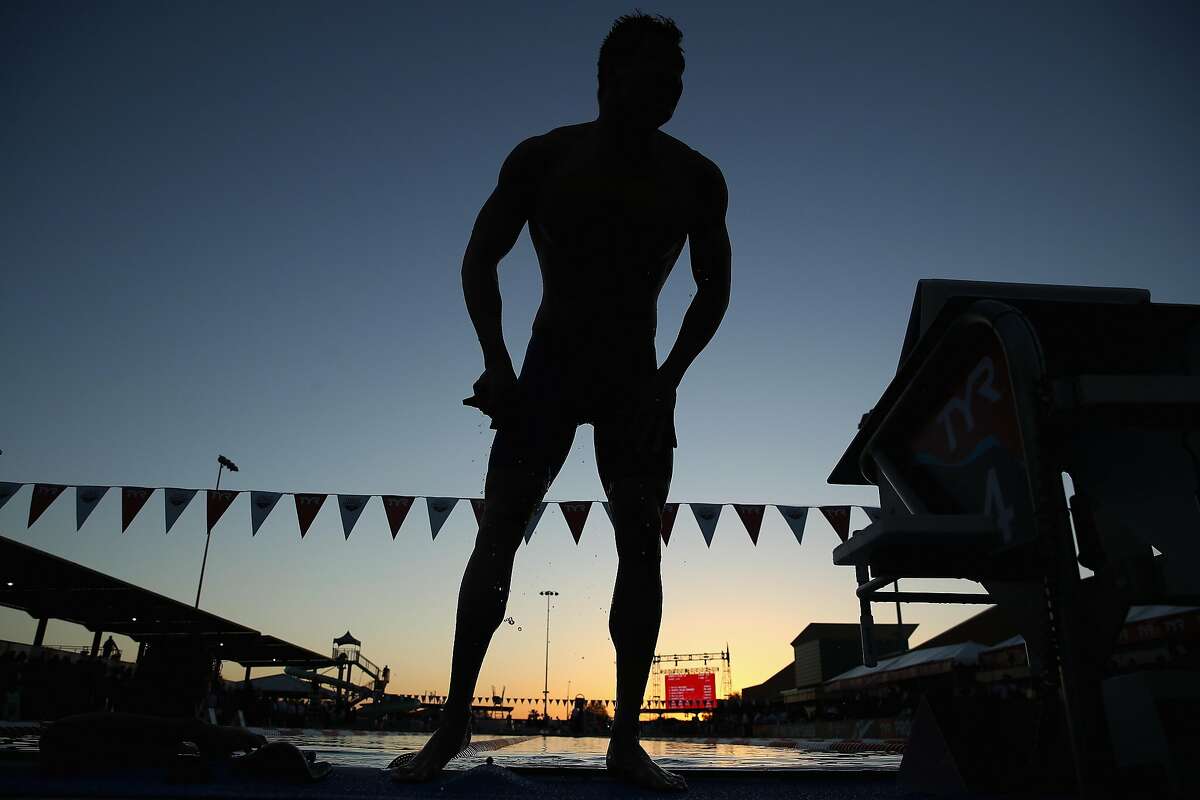 MESA, AZ - APRIL 14: Nathan Adrian stands from the pool following the Men's 50m Freestyle A final during day three of the TYR Pro Swim Series at the Skyline Aquatic Center on April 14, 2018 in Mesa, Arizona. ~~