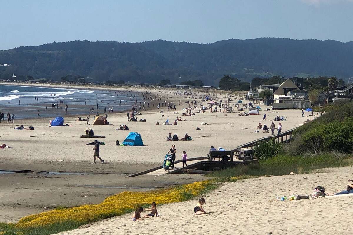 Even though the state has a shelter-in-place order, Stinson Beach was crowded on March 21, 2020.