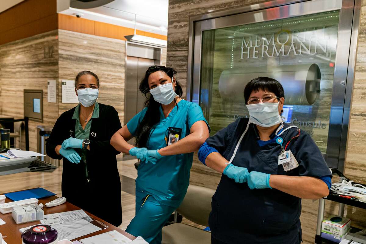Healthcare workers at Memorial Hermann Health System keep spirits up while social distancing.