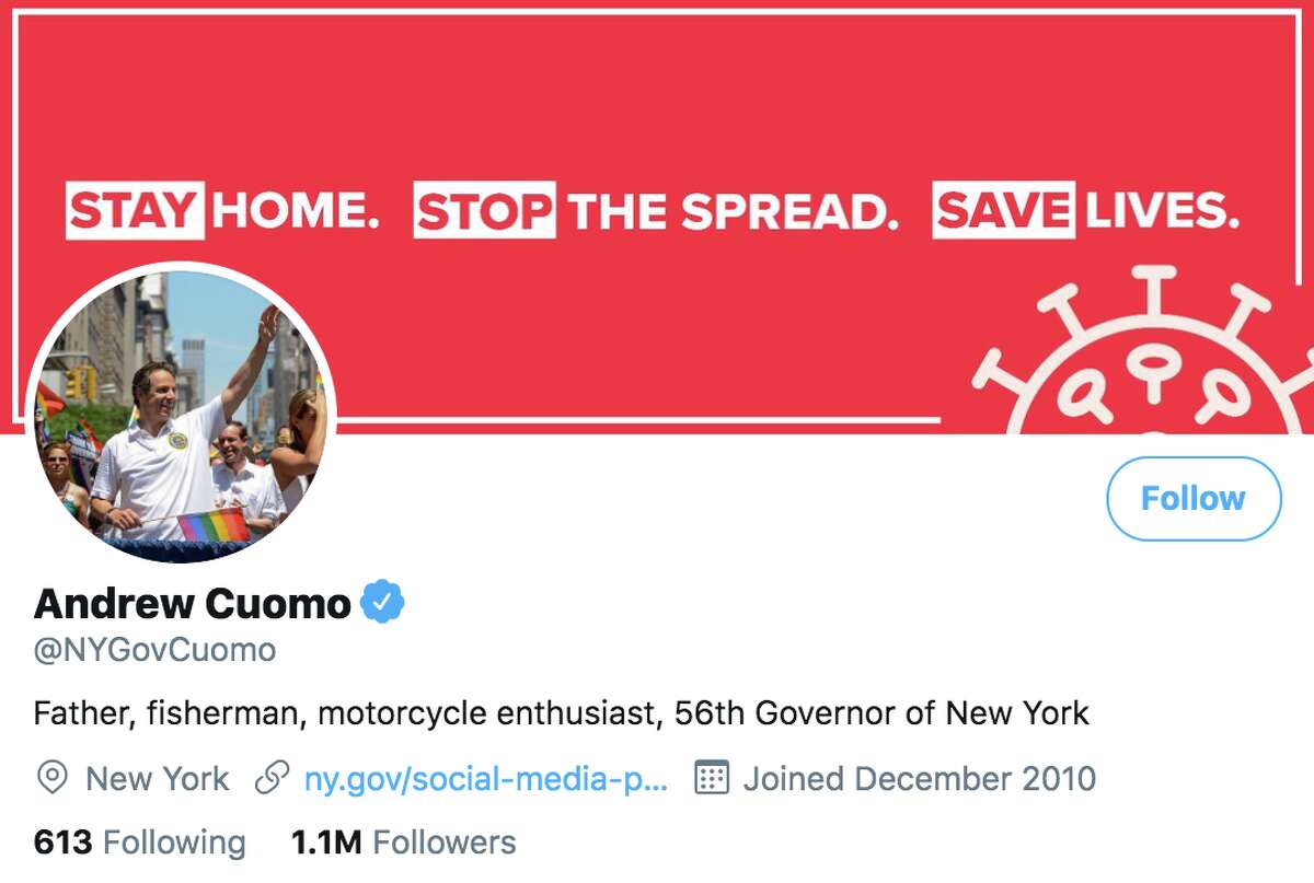 A screenshot of Gov. Andew M. Cuomo's Twitter account on Monday, March 23, 2020.