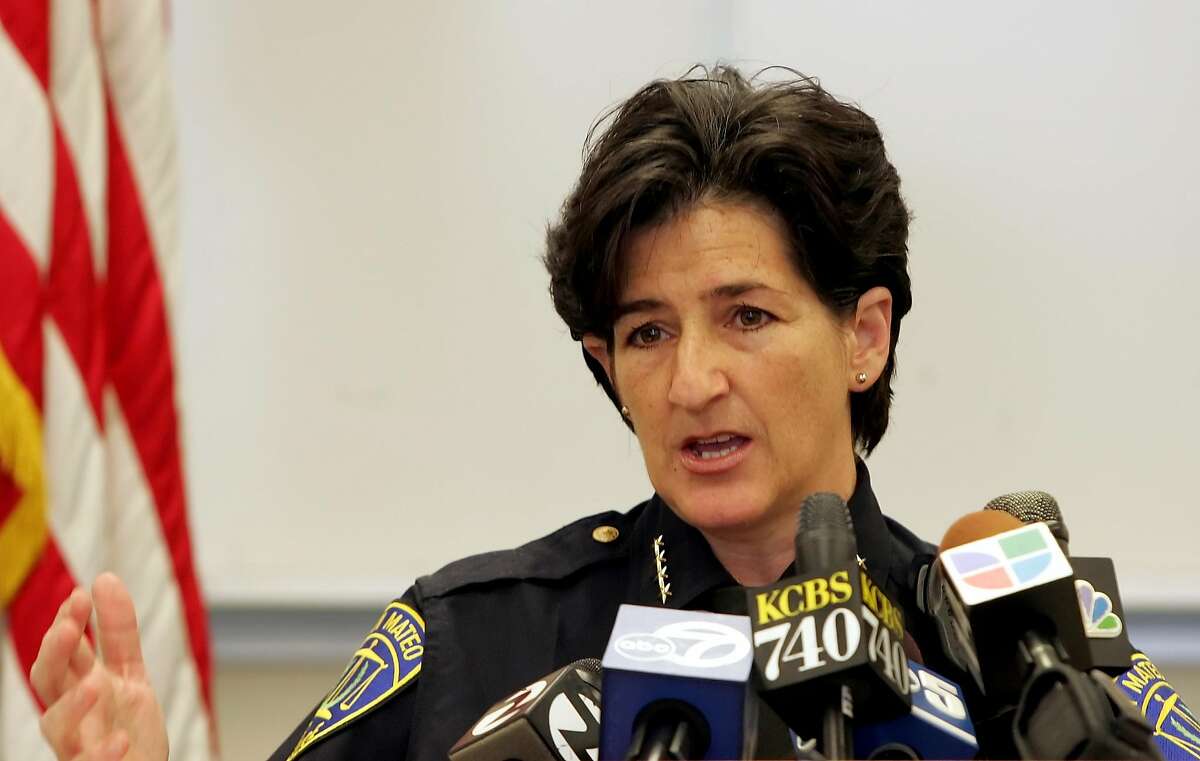 San Mateo Police Chief Susan Manheimer speaks at a news conference about a triple murder and suicide in San Mateo, Calif., Friday, Aug. 19, 2005. According to authorities Anthony Richards, a husband and father, died of a self-inflicted gunshot wound and was found in the backyard near a freezer where the other victims identified as Anthony Richards' wife, Nicole, 54, and his two daughters, Alexa, 17, and Tessa, 13 were found stuffed inside. (AP Photo/Jeff Chiu) Ran on: 08-20-2005 Susan Manheimer, San Mateo police chief, says a typed note was found inside the home. Ran on: 08-20-2005 Susan Manheimer, San Mateo police chief, says a typed note was found inside the home.