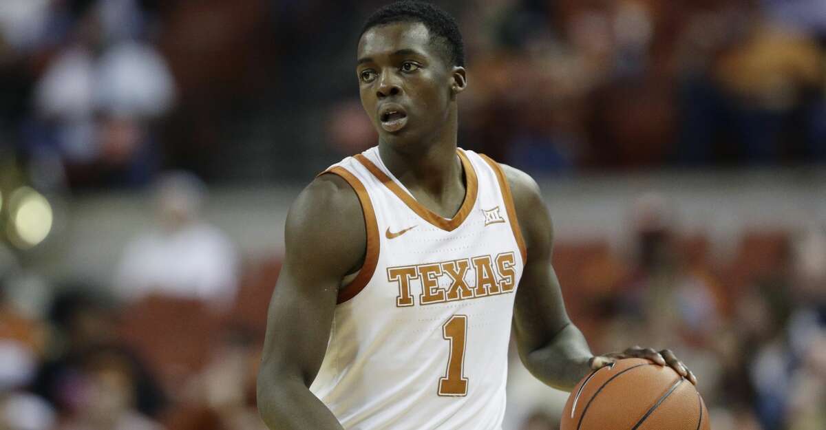 Texas guard Andrew Jones (1) during the second half of an NCAA college basketball game against West Virginia, Monday, Feb. 24, 2020, in Austin, Texas. (AP Photo/Eric Gay)