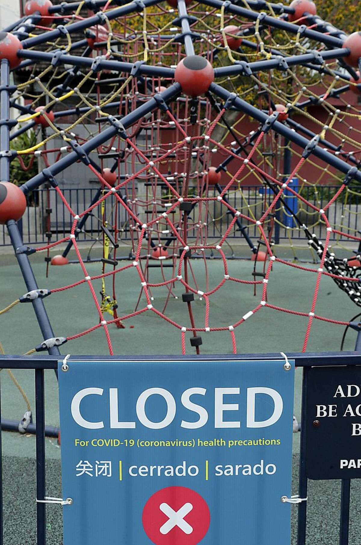 The childrens playground at Patricia's Green Park in Hayes Valley is closed following Mayor London Breed’s decision to have city parks close children’s playgrounds to prevent the spread of the coronavirus in San Francisco, Calif., on Monday, March 23, 2020.