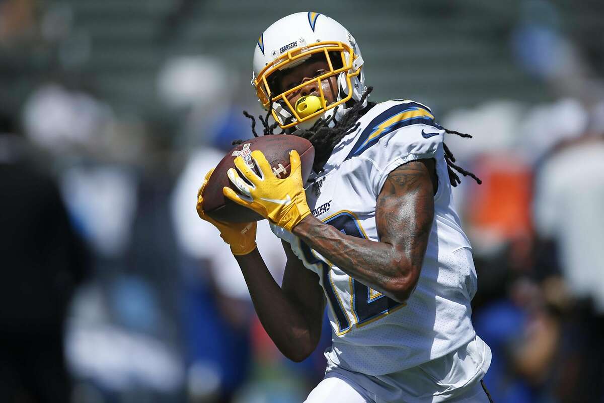 Los Angeles Chargers wide receiver Travis Benjamin warms up before a game against the Indianapolis Colts in Carson, Calif., on September 8, 2019.